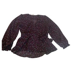 Meraki long sleeve heart print tie front blouse top